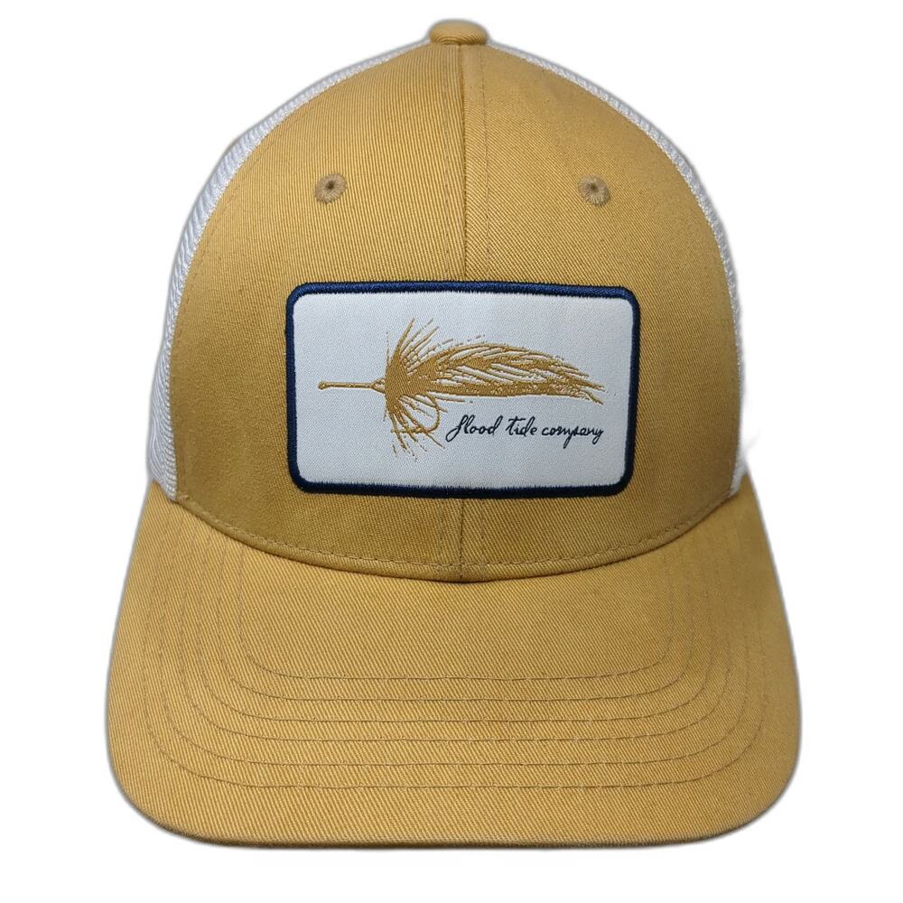 Flood Tide Co. Trucker Hat Yellow White Blue One Size Snapback Mesh Fishing Fly